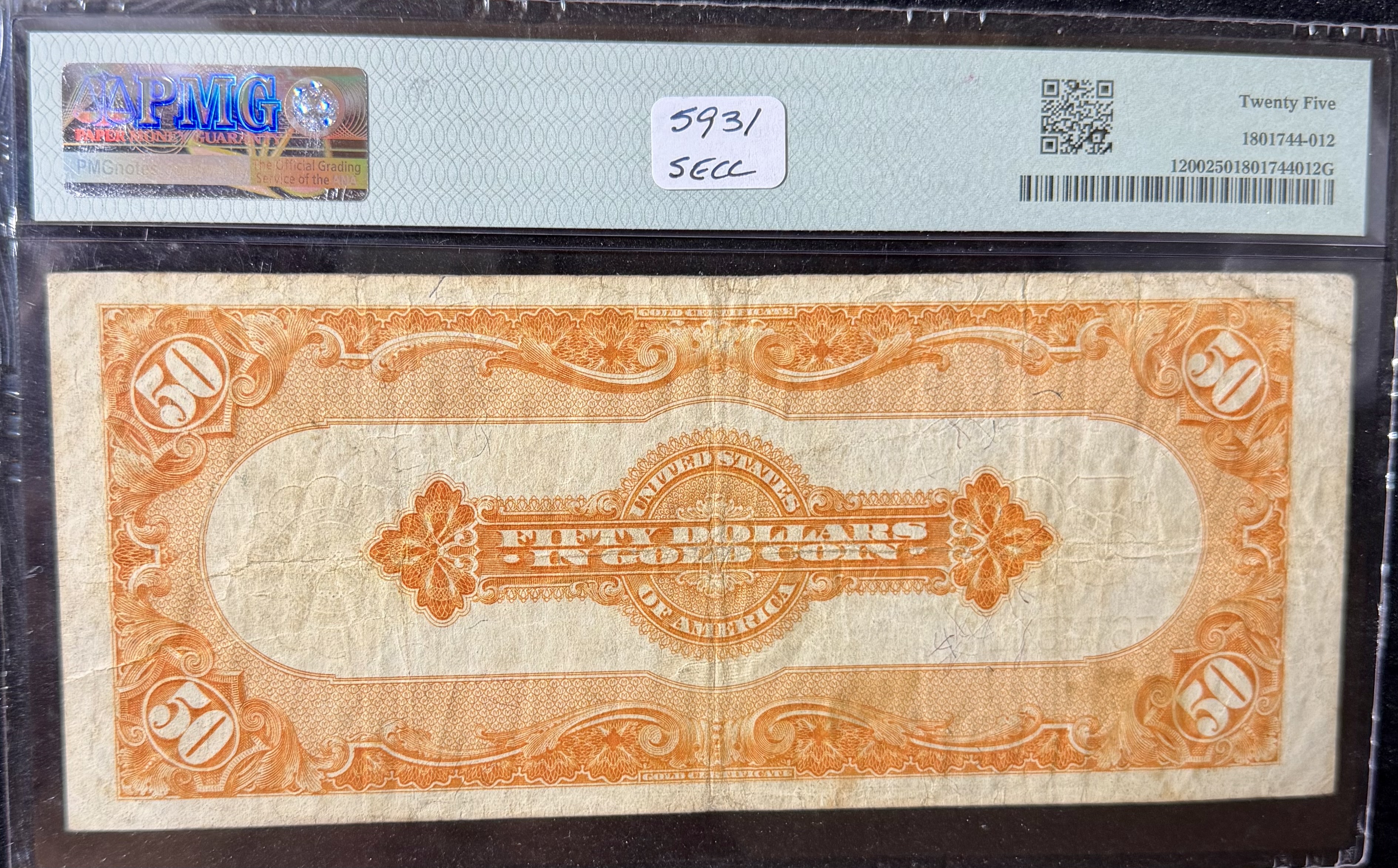 1922 $50 Gold Cert view 2