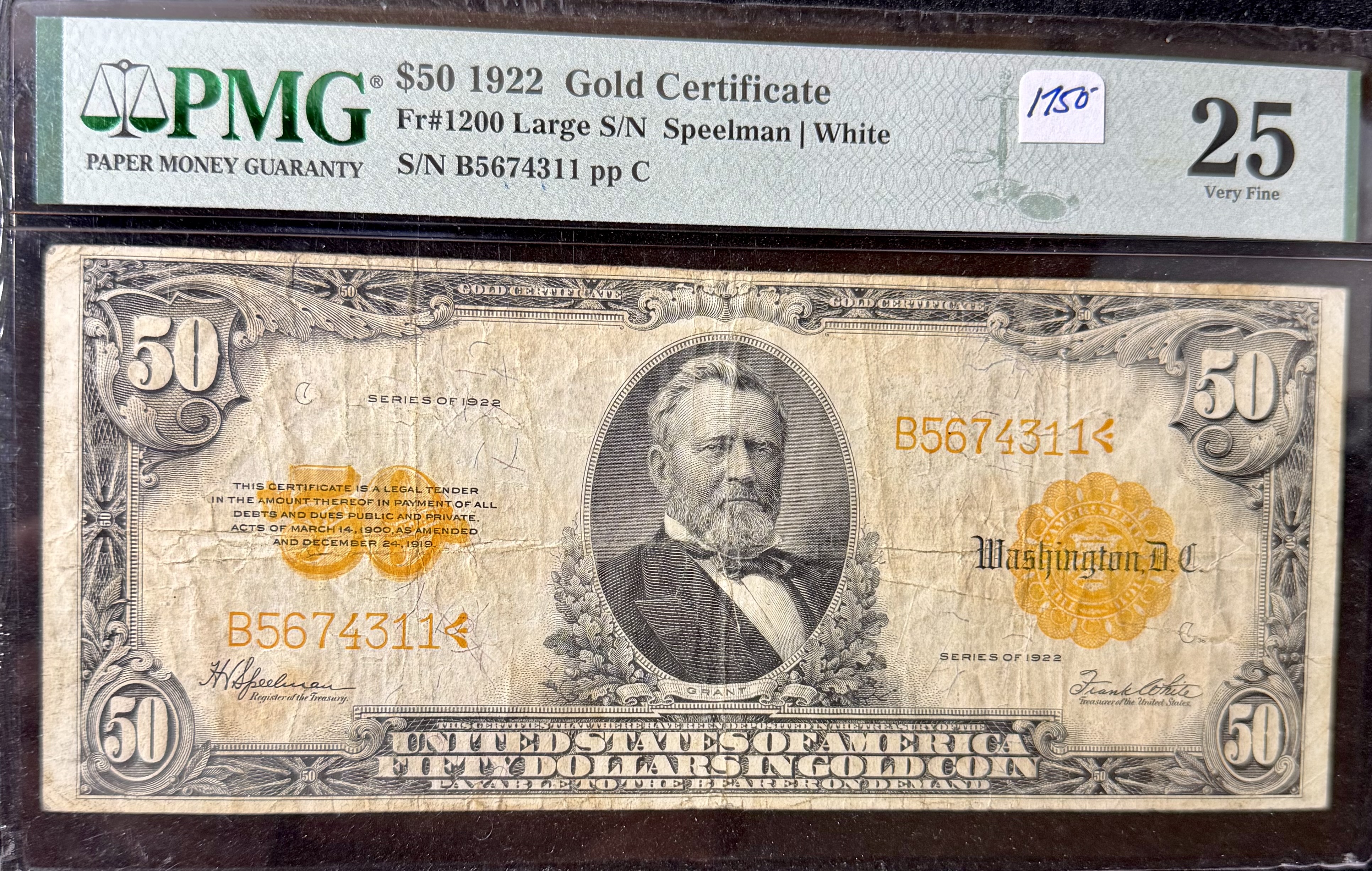 1922 $50 Gold Cert