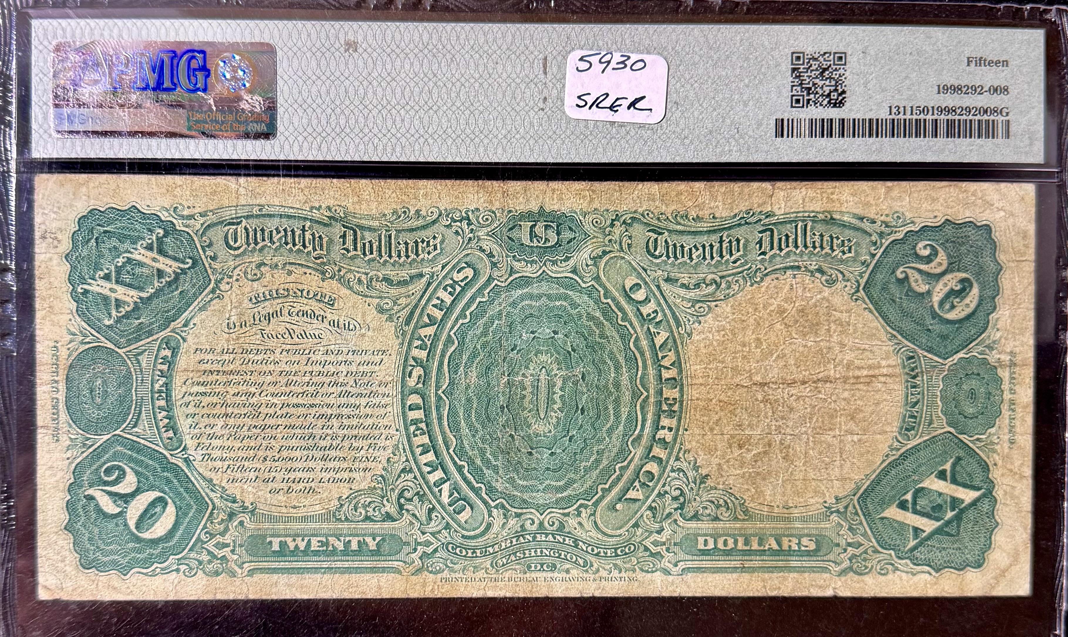 1880 $20 Legal Tender view 2