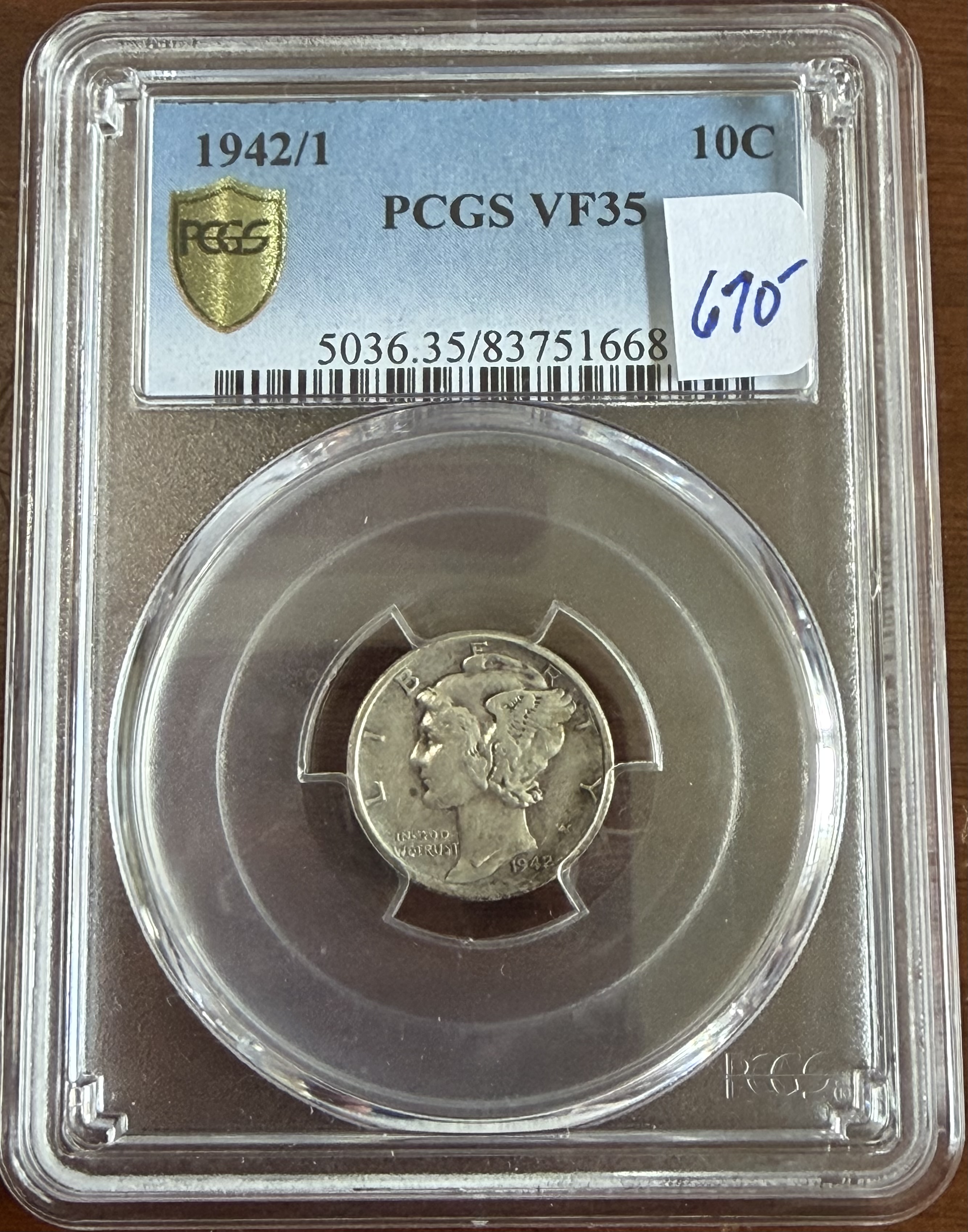 1942/1 MERCURY DIME view 2