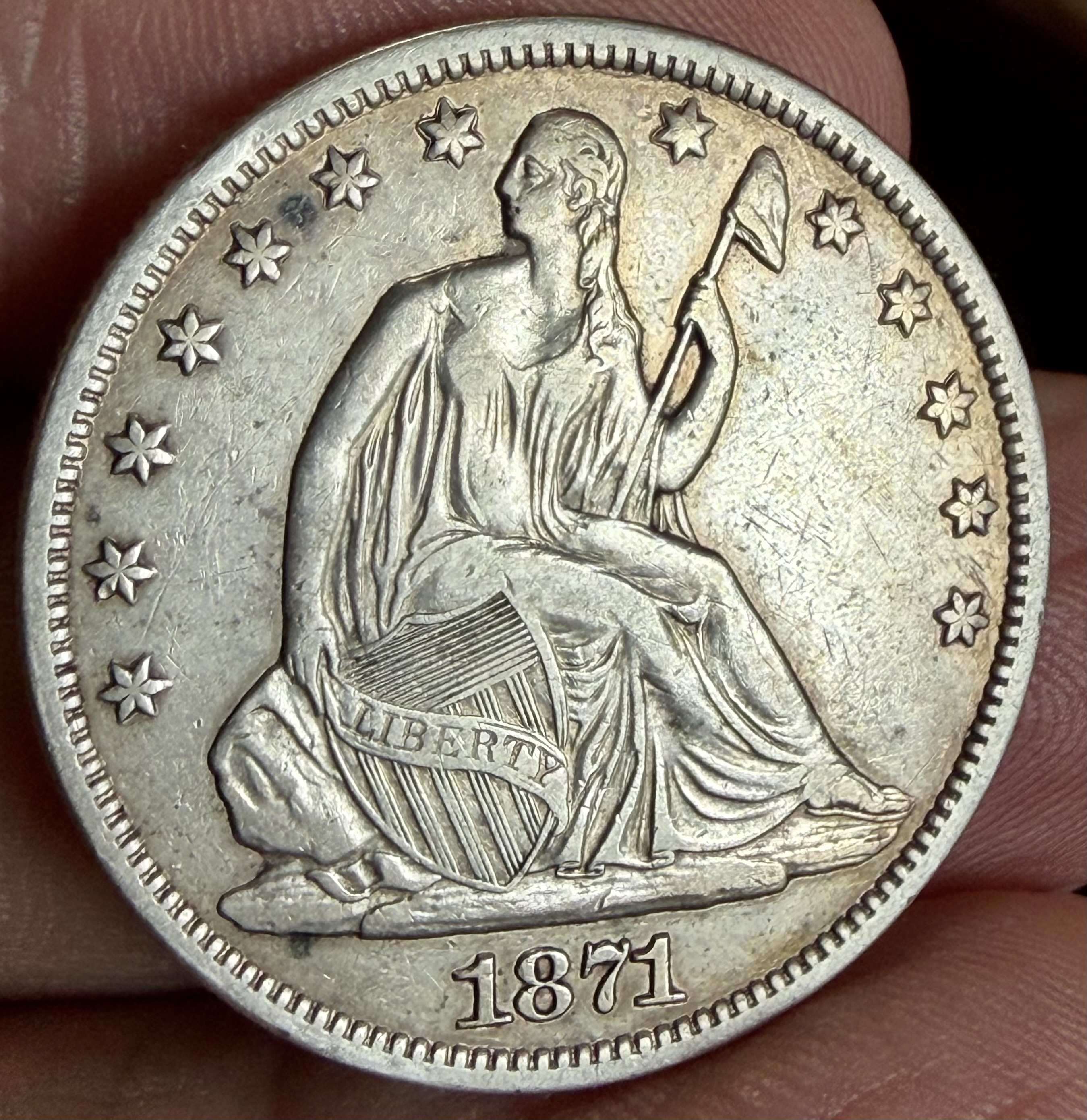 1871 S SEATED LIBERTY HALF DOLLAR