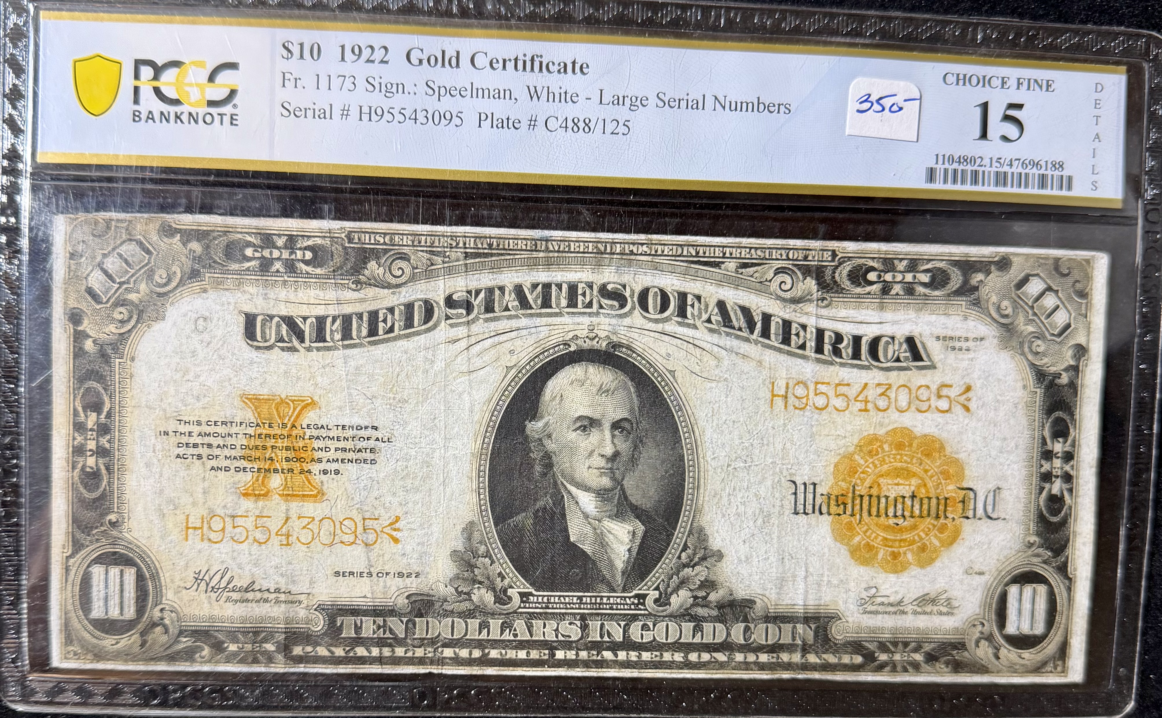 1922 $10 Gold Cert FR1173